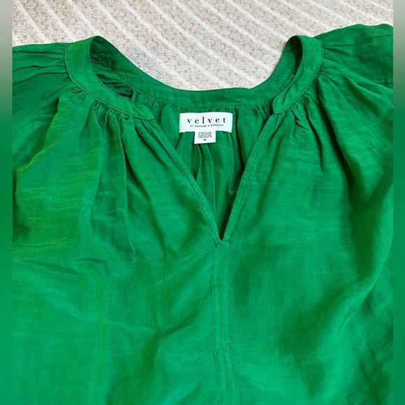 Velvet by Graham & Spencer Green Ruffled 3/4 Sleeve Blouse Top M Bohemian Boho - Picture 6 of 12